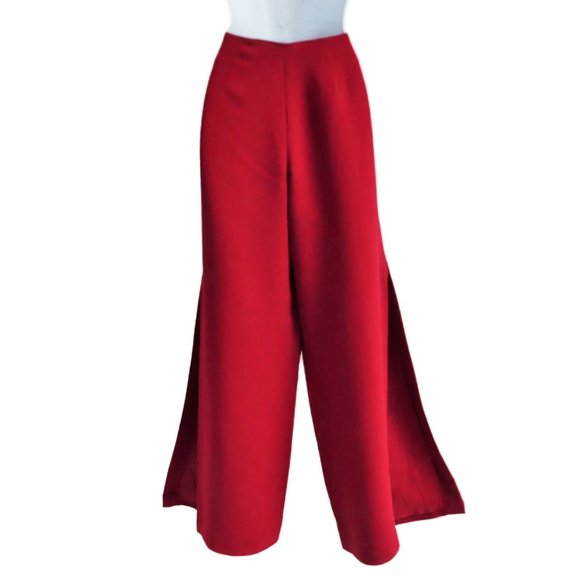 DiSCo Cache Red Wide Leg Pants Lined High Slits Side Zipper USA 10 - Picture 5 of 9